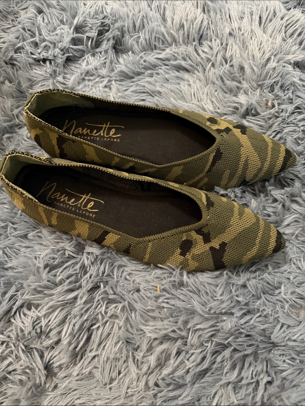 Nannette Olive Green Camouflage Pointed Knit Flats